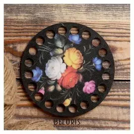 Заготовка для вязания "Жостовская роспись №2", донышко фанера 3 мм, 10 см, D=9мм