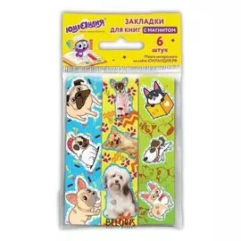 Закладки для книг с магнитом СОБАЧКИ, набор 6 шт., блестки