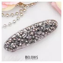 Заколка-автомат для волос "Антуриум" чёрные камушки