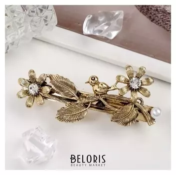 Заколка-автомат для волос "Весна" птичка на ветке