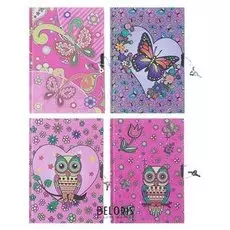 Записная книжка подарочная, формат А5, 56 листов, в линейку, на замке, «Совы/бабочки»