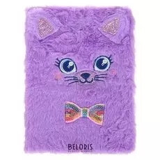 Записная книжка подарочная формат А5 80 листов, линия, котик мех