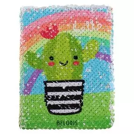 Записная книжка подарочная формат А6 80 листов, линия, пайетки кактус