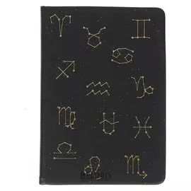 Записная книжка В6, 80 листов Horoscope, обложка искусственная кожа, термотиснение, тиснение фольгой, ляссе, блок 70 г/м2, черный