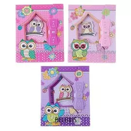 Записная книжка в подарочной коробке А5, 50 листов в линейку, на замке, «Совы»