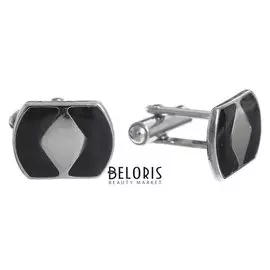 Запонки стальные "Геометрия" с эмалью, цвет чёрный в серебре