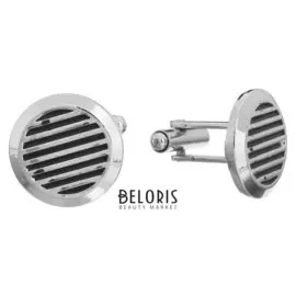 Запонки стальные "Круг" полоски, цвет чёрный серебре