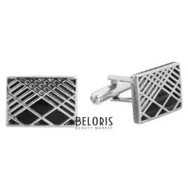 Запонки стальные "Прямоугольник" ромбовидный рисунок, цвет чёрный серебре