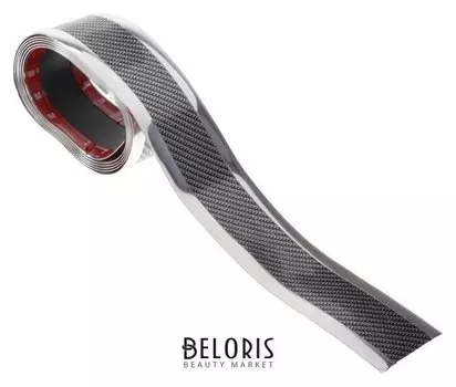 Защитная накладка на порог авто, под карбон с хром полосой, самоклеящаяся, 7х250 см