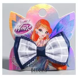 Зажим-бант в клетку с синим элементом