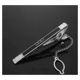 Зажим для галстука стальной "Классический" квадраты с эмалью, цвет чёрный в серебре