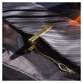 Зажим для галстука стальной "Классический" со стразой, цвет белый в золоте