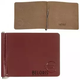 Зажим для купюр Befler "Classic", натуральная кожа, тисненение, 105х86 мм, коньяк