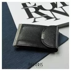 Зажим для купюр на кнопке, отдел для монет, цвет чёрный