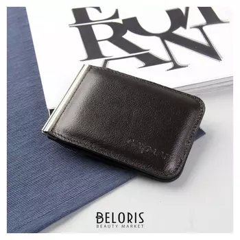 Зажим для купюр на магните, отдел для монет, цвет коричневый