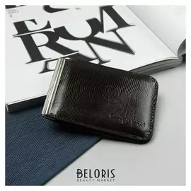 Зажим для купюр, отдел для монет, игуана, цвет коричневый