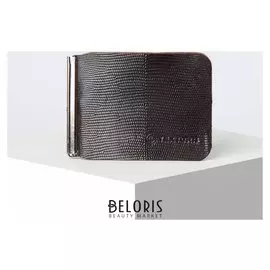 Зажим для купюр, с металлическим зажимом, игуана, цвет коричневый