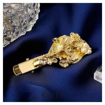 Зажим для волос "Муза" сакура, 5 см, золото