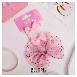 Зажим для волос "Сияние" (Набор 3 шт) ушки, звёздочки, розовый