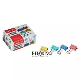 Зажимы для бумаг 15 мм, 12 штук, Devente, металлические, х 4 цвета, картонная коробка