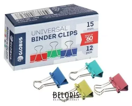 Зажимы для бумаг Globus, 12 шт., 15 мм, цветные