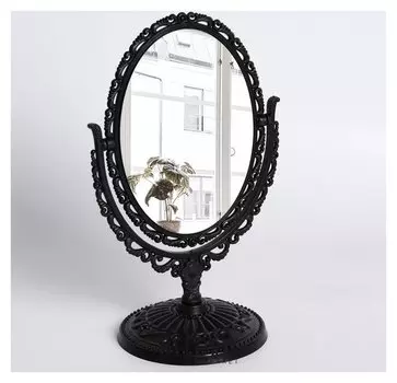Зеркало настольное «Ажур», двустороннее, с увеличением, зеркальная поверхность — 8,8 × 12,2 см, цвет чёрный