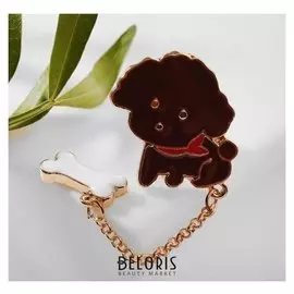 Значок "Собачка" пудель с косточной, цветной в золоте