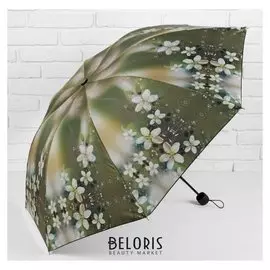 Зонт механический «Цветочная поляна», прорезиненная ручка, 3 сложения, 8 спиц, R = 55 см, цвет зелёный