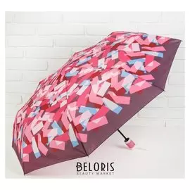 Зонт полуавтоматический «Абстракция», прорезиненная ручка, 3 сложения, 8 спиц, R = 50 см, цвет розовый