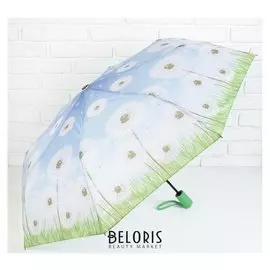 Зонт полуавтоматический «Одуванчиковое поле», 3 сложения, 8 спиц, R = 49 см, цвет голубой