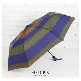 Зонт полуавтоматический «Полосы», прорезиненная ручка, 3 сложения, 8 спиц, R = 48 см, цвет фиолетовый/зелёный