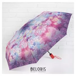 Зонт полуавтоматический «Сказка», 3 сложения, 8 спиц, R = 49 см, цвет фиолетовый