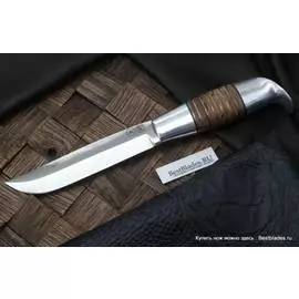 Авторский нож "Фронтовая" (D2,береста,латунь)
