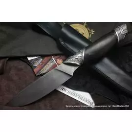 Авторский нож Скоморох (дамаск, черное дерево)