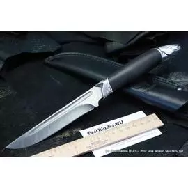 Авторский нож Сом (дамаск, черное дерево, бронза)