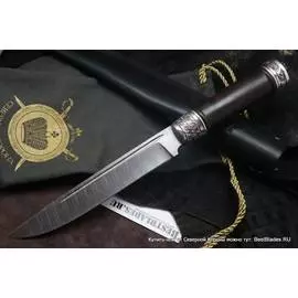 Авторский нож Степной (дамаск, черное дерево)