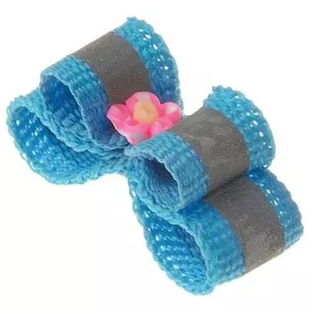 Бантик V.I.PET (пара) Ностальжи светоотражающий двойной объёмный (голубой) 3х1см