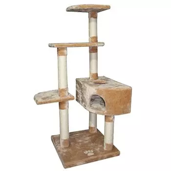 Дом-когтеточка для кошек Foxie трехуровневый угловой 50х50х140см бежевый