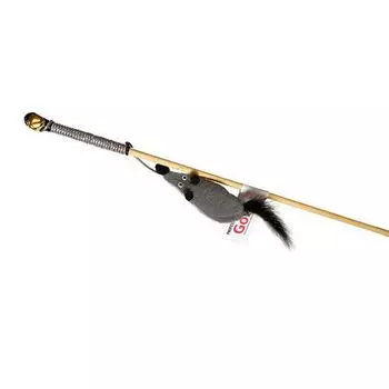 Игрушка для кошек GoSi Дразнилка Мышь с норковым хвостом на веревке на картоне с еврослотом