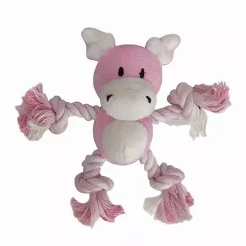 Игрушка для собак CHOMPER Mini Plush Коровка с ногами из каната и пищалкой 14 см