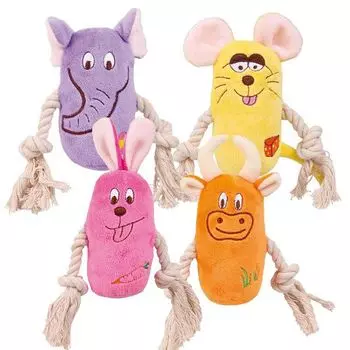 Игрушка для собак TRIXIE Пищащая с канатом, плюш 13см. 1шт