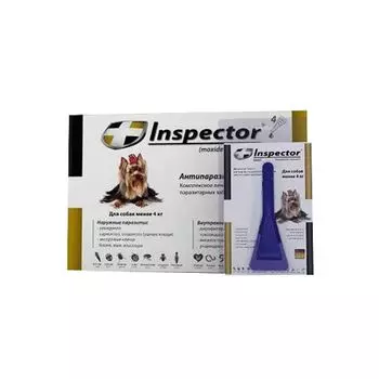 Капли для собак INSPECTOR до 4кг от внешних и внутренних паразитов 1 пипетка
