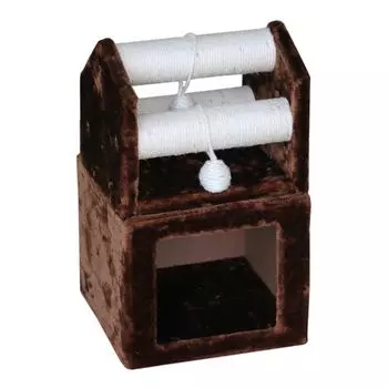 Когтеточка для кошек Foxie Домик с перекладинами из сизаля и игрушками 30х30х51см коричневый