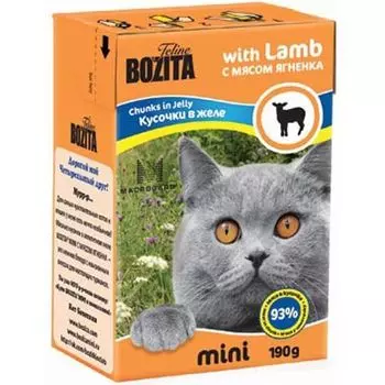 Корм для кошек BOZITA Mini кусочки в желе с мясом ягненка конс.190г
