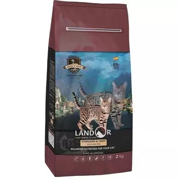 Корм для кошек LANDOR при избыточном весе и стерилизованных утка, с рисом сух. 2кг