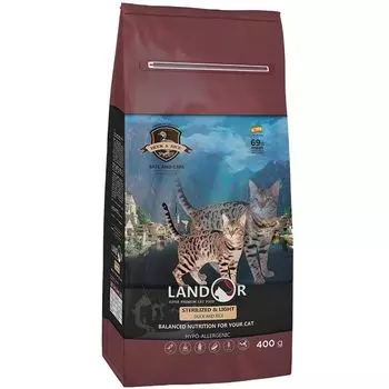 Корм для кошек LANDOR при избыточном весе и стерилизованных, утка с рисом сух. 400г
