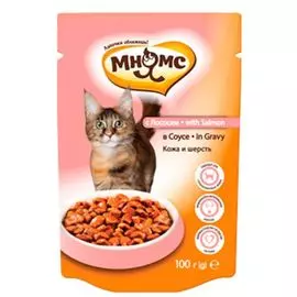 Корм для кошек МНЯМС Кожа и шерсть, лосось в соусе конс. пауч 100г