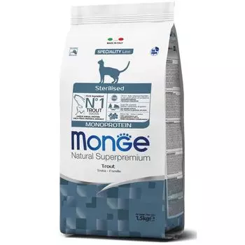 Корм для кошек Monge Cat Monoprotein Sterilised для стерилизованных, форель сух. 1,5кг