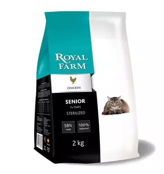 Корм для кошек ROYAL FARM для пожилых стерилизованных, курица сух. 2кг