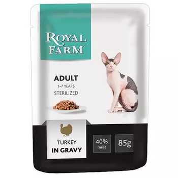 Корм для кошек ROYAL FARM для стерилизованных, индейка в соусе пауч 85г